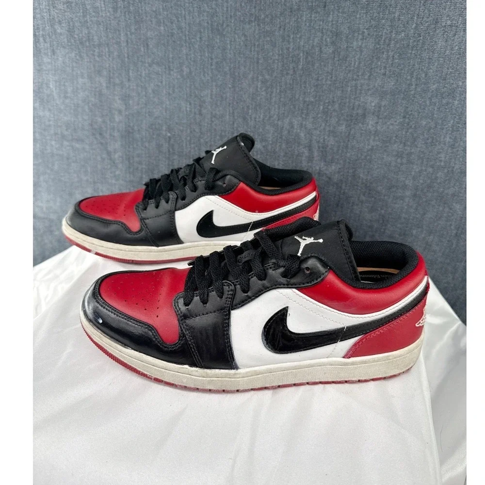 Nike Air Jordan 1 Low Bred Toe Men's Size 10 Black Red White Leather Sneakers